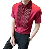 Men Korean Casual Tuxedo Shirt Wedding Party Slim Fit Short Sleeve Shirts
