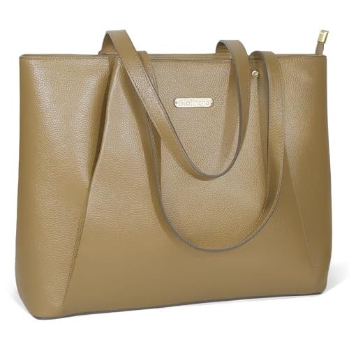 Genuine Leather Briefcase for Women, Professional Laptop Work Tote, Nude