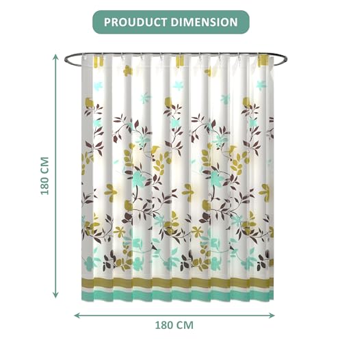 Image of Kuber Industries Pack of 5 Washable Bathroom Shower Curtain 6 Feet with 12 Plastic Hooks | Quick-Drying & Easy to Clean Washroom| JY-2-1 | Multicolor Leafs