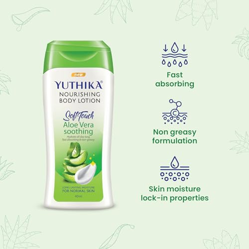 Image of Yuthika Aloevera Nourish Body Lotion 40ml - Hydrating Moisturizer for Men & Women, Non-Irritant & Non-Sticky, 24H Hydration for Oily to Normal Skin (16 Pcs in Jar)