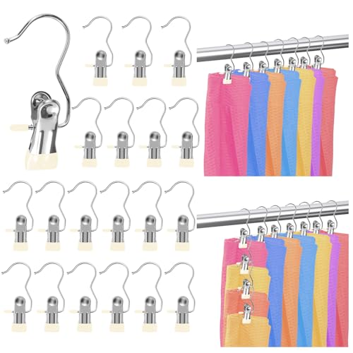 Legging Organizer for Closet Hanging, Metal Yoga Pants Hangers 20 Pack Hanging Clips, 360° Rotating Space Saving Hanger Clips w/Rubber Coated Hanging Closet Organizers and Storage (20, Beige)