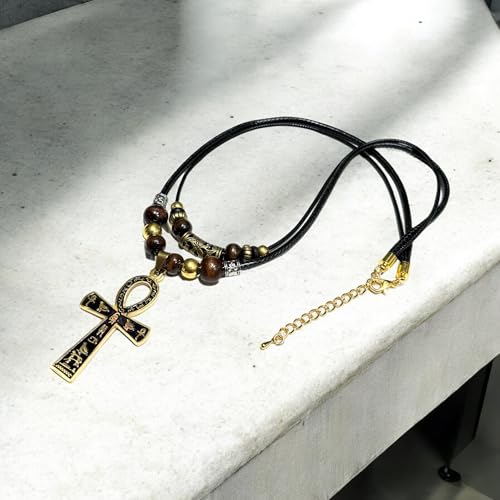 Double Layer Egyptian Necklace Ankh Cross Pendant Necklace Stainless Steel Ancient Egyptian Hieroglyphic Symbol Necklace for Men Women3