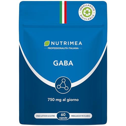 GABA | Formato Doypack | 750 mg | Stress e Ansia | Rilassamento Fisico e Mentale | Qualità del Sonno | 60 Capsule | Nutrimea