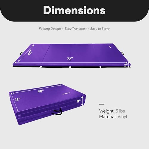 Image of BalanceFrom 6x4 Feet 4-Panel Folding Gymnastics Mat - 2-Inch Thick Pad with Vinyl Surface and Carrying Handles for Tumbling, Yoga, Pilates, Home Workouts, and Martial Arts