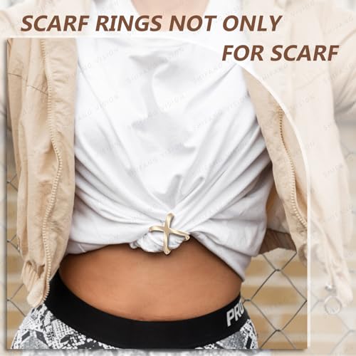 Image of SYWDUDUCLT Scarf Ring for Women's Shawl, Silk Neckerchief, Tshirt, Gold /Sivler, S /M /L, 2 Pcs