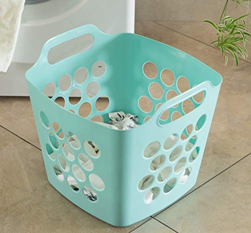 Panier à linge carré vert en plastique souple Basicwise (lot de 3) avec poignées - 2