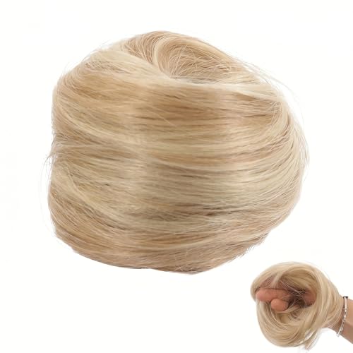 Moño Postizo de Pelo Rubio Dorado, Coletero Postizo Liso para Mujer, Extensiones de Cabello para Disfraz y Fiesta, Postizo de Pelo Efecto Natural con Banda Elástica