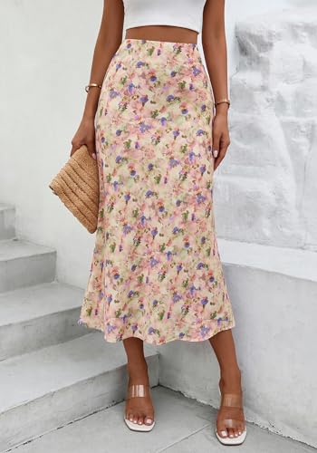 Image of BTFBM Satin Skirts for Women Trendy 2026 Summer Fall | High Waisted A-Line Leopard Print,Floral Print, Business Casual,Cocktail,Wedding Guest,Long Silk Midi Skirt
