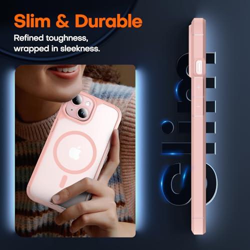Image of TAURI for iPhone 15 Case, Compatible with MagSafe [Anti-Yellowing] with Screen Protectors, Military-Grade Protection, Shockproof Slim Magnetic Phone Case for iPhone 15 6.1 inch, Pink | with Screen Protector, Not-Yellowing Military-Grade Protection, Shockproof Slim Magnetic Case for iPhone 15