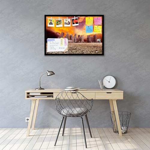 Image of ArtzFolio City Overlooking Desolate Desert | Bulletin Board Notice Pin Board | Vision Soft Board Combo with Thumb Push Pins & Sticky Notes | Black Frame | 18 x 12 inch (46 x 30 cms)