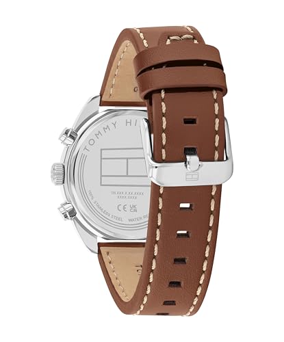 Tommy Hilfiger Men's Chronograph Quartz Watch – 40mm Stainless Steel Case, Leather Strap, Vintage-Inspired Design - Gift for Him3