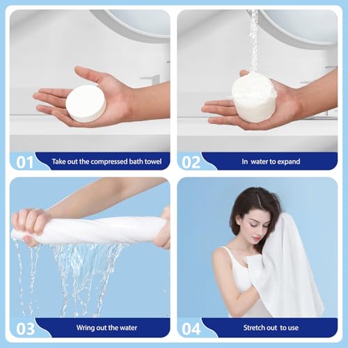 Image of 5 Pack Disposable Bath Towels, Large Compressed towel Tablets Disposable Towels Portable Thick Paper Towel Reusable Suitable for Hiking Camping Sports Swimming and Traveling, 55.1 x 27.5 Inches