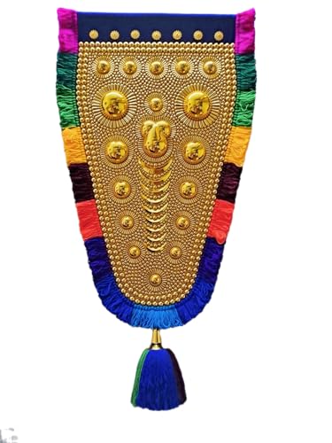 Image of BUNNY BEAR| 3.00 Feet(92 CM) Kerala Nettipattam Wall Hanging | Gold Plated Elephant Caparison | Traditional Kerala Handicraft Decorative Art for Home, Pooja Room & Gift Decor