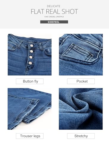 Sidefeel Women's Flare Jeans Ripped High Waisted Bell Bottom Bootcut Wide Leg Denim Pants Blue Size 124