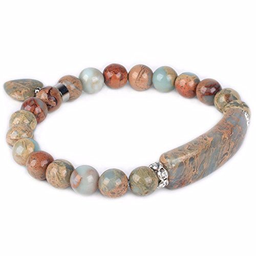 Natural Serpentine Gem Semi Precious Gemstone Love Heart Charm Stretch Bracelet
