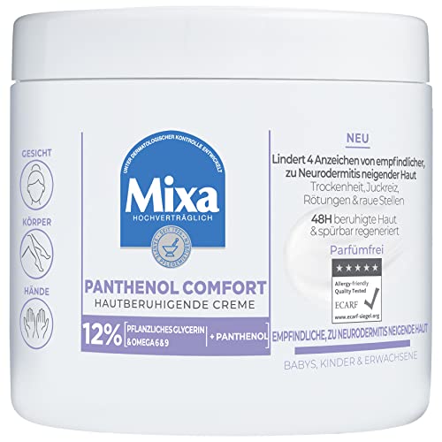 Mixa Crema de cuidado para piel seca, sensible y propensa a neurodermatitis, crema para cicatrización de heridas contra rojeces y picor, con pantenol, pantenol Comfort, 400 ml