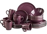 geschirr set lila Dieses edel und dennoch modern gestaltete Geschirrset enthält 6 flache Speiseteller (Ø 27 cm), 6 Dessertteller (Ø 19,6 cm), 6 Kaffeebecher (400 ml Füllvolumen) und 6 Mehrzweckschalen für Müsli, Suppe und vieles mehr (Ø 18,6 cm, 700 ml) – jeweils in gedecktem Lila