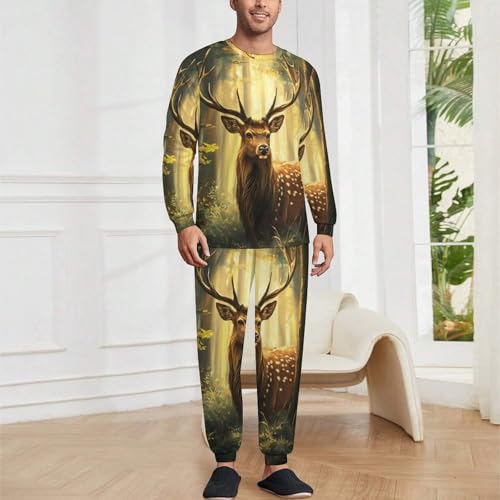 Deer Forests Mens Pajamas Set Long Sleeve Sleepwear Pjs Set Shirts And Bottoms Sleep Sets Loungwear2
