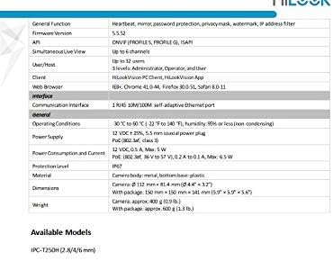 HiLook by Hikvision IPC-T250H-M 5MP Turrent PoE Network Camera with 30m Night Vision IP67 Waterproof Power over Ethernet -White (2.8mm)