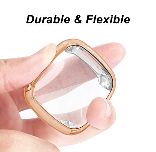 [1-Pack] Aladrs Screen Protector Case For Fitbit Sense/Versa 3 Watch, Full Protective Hd Ultra-Thin Cover Compatible For Fitbit Versa 3 / Sense Smartwatch Bumper Case, Rose Gold #TOP4