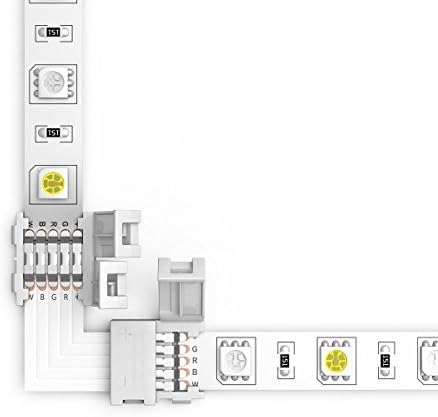RGBW Connector Supernight 90 Degree LED Strip Connectors 5 Pin L Shape for 10mm Wide SMD 5050 2835 RGBW/RGBWW LED Strip Lights PCB LED Corner Connector Kit, 5pcs