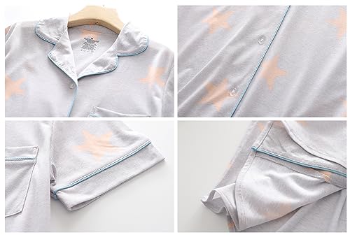 Image of CHUNG Nightshirts for Women Short Sleeve Cotton Sleepshirt Loungewear Button Down Dress pjs Pajamas Plus Size