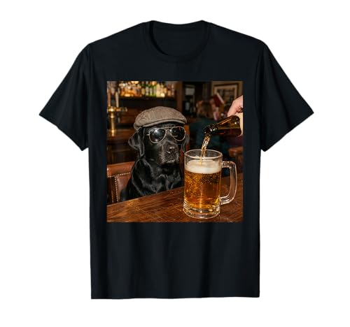 Funny Black Lab Drinking Beer Retro Dog Lover Dog Meme T-Shirt