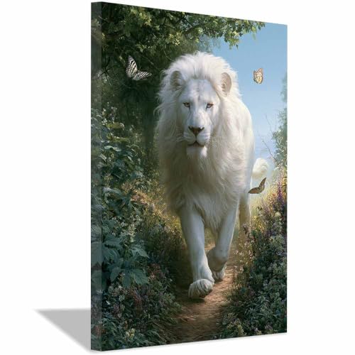Toile animaux lions blancs avec cadre en bois pour sublimer votre appartement