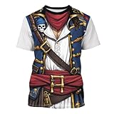 THE PIRATE KING Anime Pirate Captain T-Shirt Funny Cosplay Costume Knight Tee Crewneck Short Sleeve Casual Top Unisex Blue