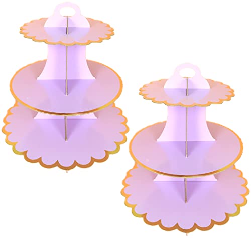 YKKJ 2 Pièces Présentoir à Gâteaux 3 Niveaux, Support Cupcakes, Carton Violet