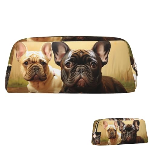FZQVSLCM 筆箱 レザー ペンバッグ トラベル メイクバッグ かわいい フレンチブルドッグ グラフィック トイレタリーバッグ ポータブル コスメバッグ 小銭入れ, ゴールド, One Size