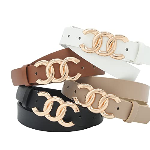 Pettata Women Belt For Jeans Dress Cinch Waist Belt For Ladies Black Faux Leather Belt With Gold Buckle #TOP6
