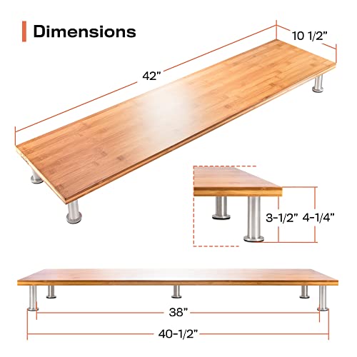 Dual Monitor Stand For 2 Monitors, Large Monitor Riser Made With Solid Bamboo, Perfect Desk Shelf Organizer For Desktop, 42 Inch Wood Platform For Computer Screens, Laptop Or Tv, Natural #TOP5
