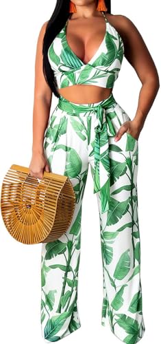 Vacation Outfits for Women Halter V Neck Vibrant Green and