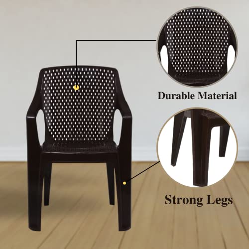 Image of ITALICA Oxy Plastic Arm Chair /Glossy Finish Chair for Outdoor, Indoor, Living Room /Strong & Sturdy Structure Plastic Chair /Outdoor & Indoor Plastic Chair (5214, Brown, Set of 6, LFS)