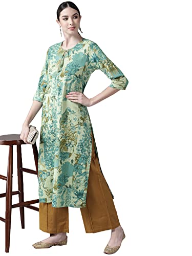 Image of ishin Women's Pure Cotton Off White Embroidered A-Line Kurta