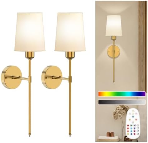 onffo Battery Operated Wall Sconces Set of 2, Dimmable Wireless W...