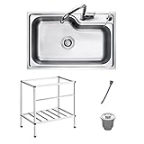 Portable Sink, Stainless Steel Sink, Compartment Sink, Freestanding Stainless Steel Sink, Brushed Surface, Thick Drain Pipe, Not Easy to Clog, Prevent Odor (Color : Silver, Size : 60 * 45 * 75cm)