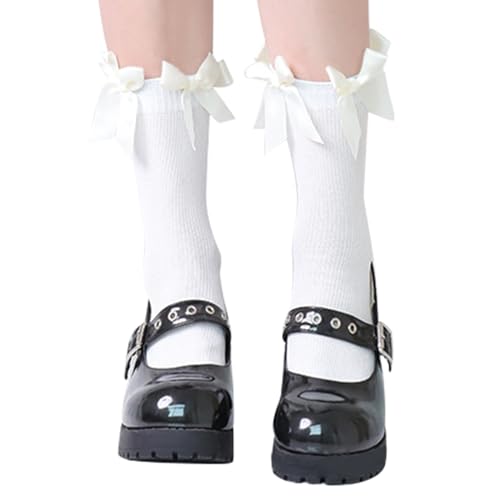 Littleforbig Women's Satin Bows Shiny Sparkly Glitter Socks 3 Pairs - Black & White & Silver4