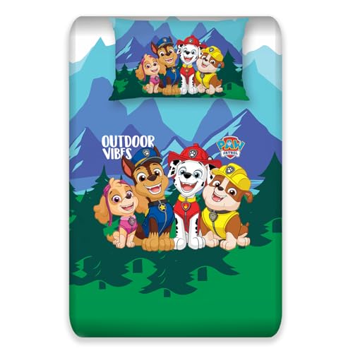 Image of Sassoon Paw Patrol (Outdoor Vibes) Digital Printed, Cotton Single Bedsheet, 300 TC, 1 Pillow Cover, Fade Resistant, Bedsheet for Kid's Bedroom, (1.50m X 2.35m)