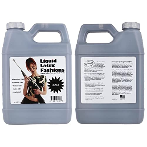 Black 32 Oz - Liquid Latex Body Paint, Ammonia Free No Odor, Easy On And Off, Cosplay Makeup, Creates Professional Monster, Zombie Arts #TOP1