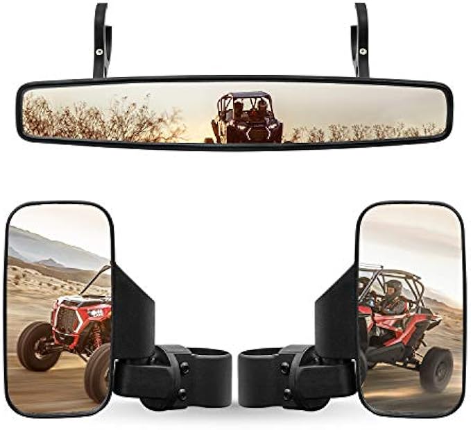 RANSOTO UTV Offroad Side Rear View Mirror And Center View Mirror With 1.75" to 2" Roll Bar Cage Mount Compatible with Polaris RZR Can-Am Maverick Commander Yamaha Rhino Honda Pioneer Kawasaki Teryx