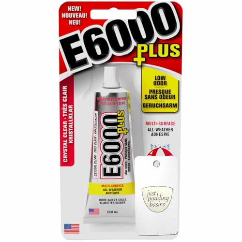 E6000 Plus Multi-Purpose Clear Glue is Waterproof and Paintable, Strong Flexible Craft Adhesive for Wood, Glass, Fabric, Ceramic, Metal and More, 26.6ml and Applicator Card
