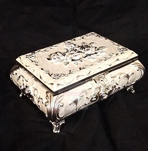 Homez Décor Multipurpose German Silver Jewellery Storage Box Organizer for Women’s & Girl’s Gift (Size: 8 * 6 * 4 Inches) – Silver