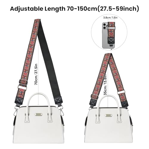 Image of Purse Strap 1.5 inch Replacement Crossbody Bag Straps Braided Handbag Shoulder Strap, Adjustable Woven Tote Belt (Red Jacquard /Silver Buckle)