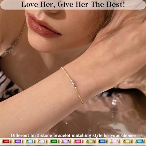 Birthstone Bracelets for Women, Dainty Gold Bracelet with Birthstone Birthday Gifts for Her Mothers Day Gifts Trendy Stuff 14k Plated Adjustable Link Bracelet Anniversary Christmas Jewelry