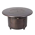 Fire Sense 62373 Florence Woven Aluminum Convertible Gas Fire Pit Table 55,000 BTU Multi-Functional Outdoor with Fire Bowl Lid, Nylon Weather Cover & Clear Fire Glass - Bronze Finish - Round - 44"