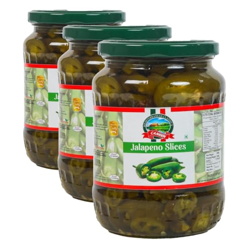 Image of CANEEN Green Jalapeno Slices 680g | Jalapeno Toppings for Nachos, Pizzas, Salads, Sandwiches, Sauteing, Marinating, Relish, Baking, Garnishing, Rice & Beans, Casseroles | Glass Bottle (Pack of 3)