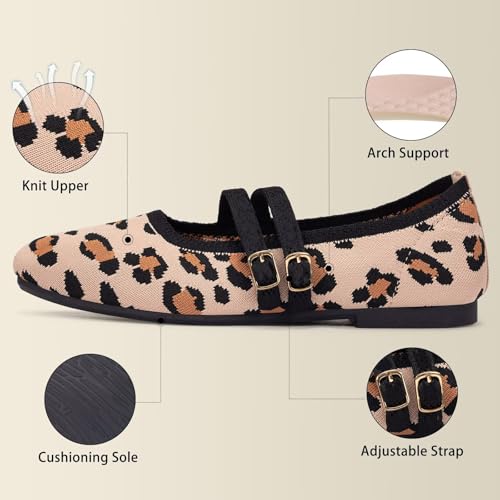 Image of Frank Mully Women's Flats Square Toe Mary Jane Shoes Ballet Flats with Strap Comfortable Slip On Knit Shoes Dressy Casual