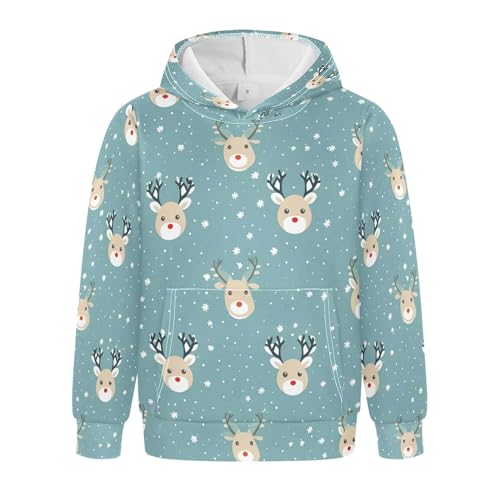 Kids Hoodies Sweaters Christmas Xmas Elk Deer Hooded Sweatshirts with Big Pockets for Boys Girls B0400275